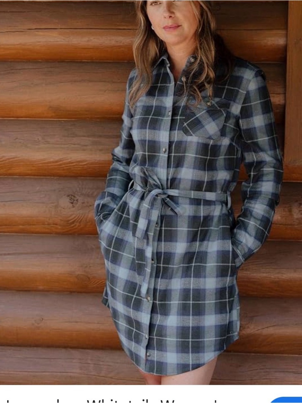 Pendleton 100% Virgin Wool Blue Gray Plaid Long-Sleeve Shirt Dress with Tie Belt